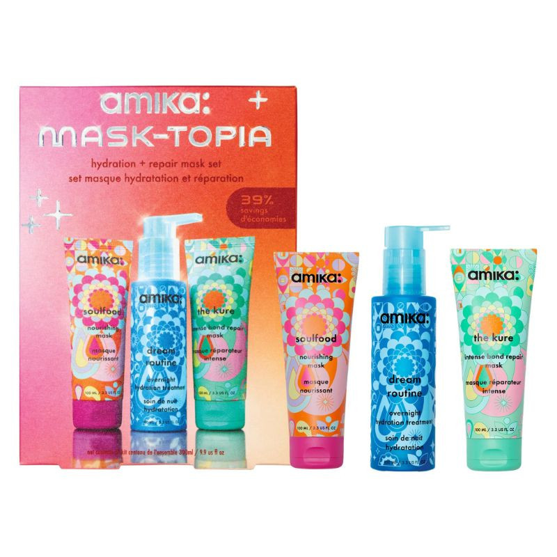 amika Ensemble de masques hydratants et réparateurs pour les cheveux Mask-Topia