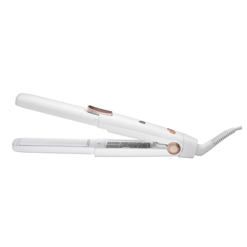 SinglePass Compact Travel Flat Iron with Hood (White and Rose Gold)