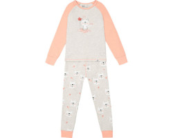 Two-piece long-sleeved organic cotton pajamas with teddy bear print - Big Girls
