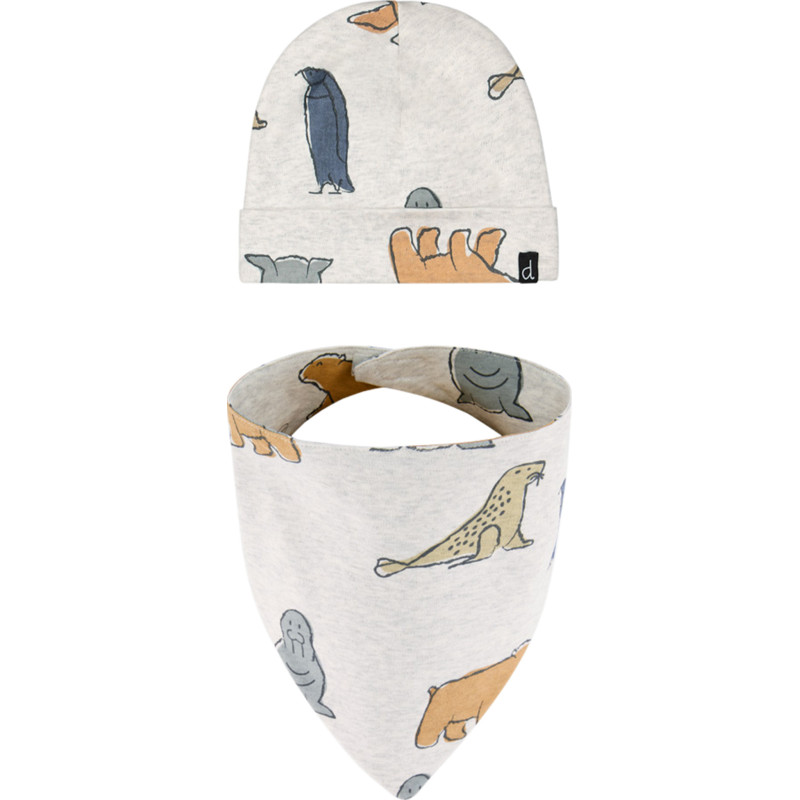 Organic cotton hat and bib set with arctic friends print - Baby