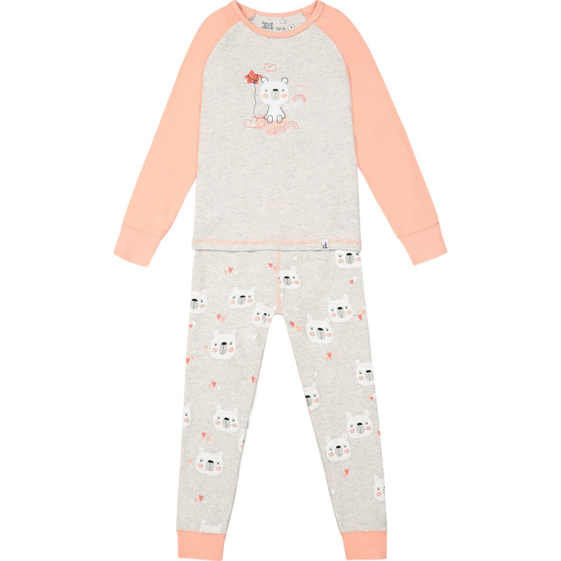 Two-piece long-sleeved organic cotton pajamas with teddy bear print - Little Girls