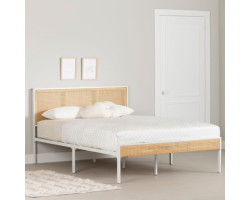 Double metal platform bed with canework - Bloom White and Natural