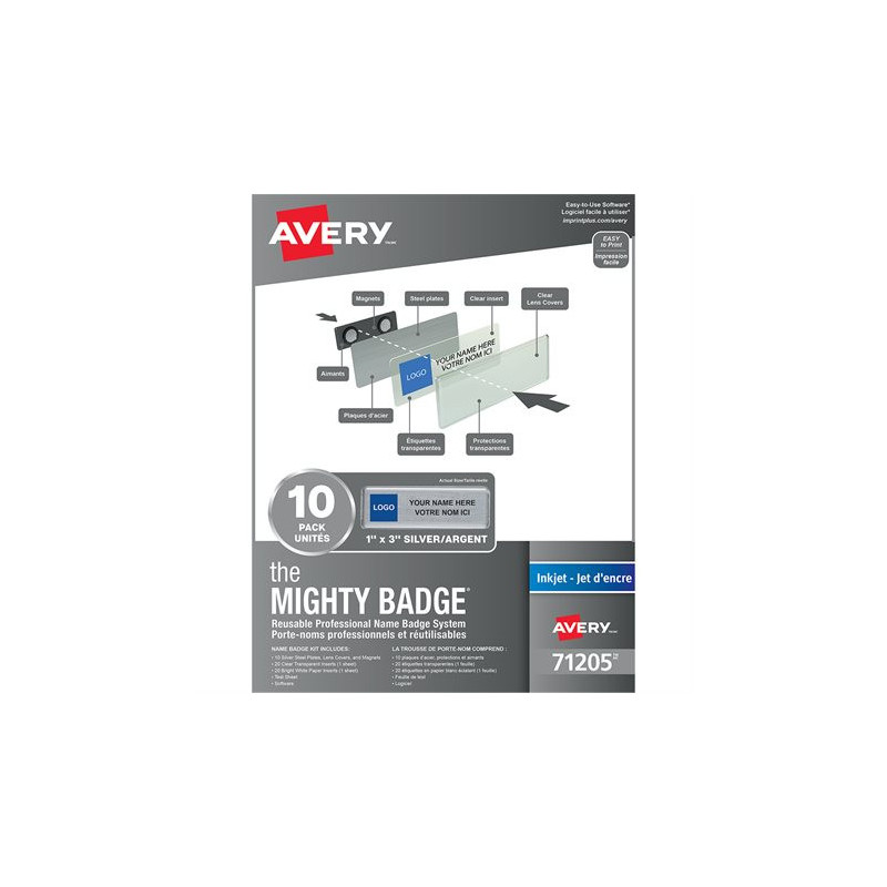 Avery Système de badges professionnels réutilisables pour imprimantes jet d’encre