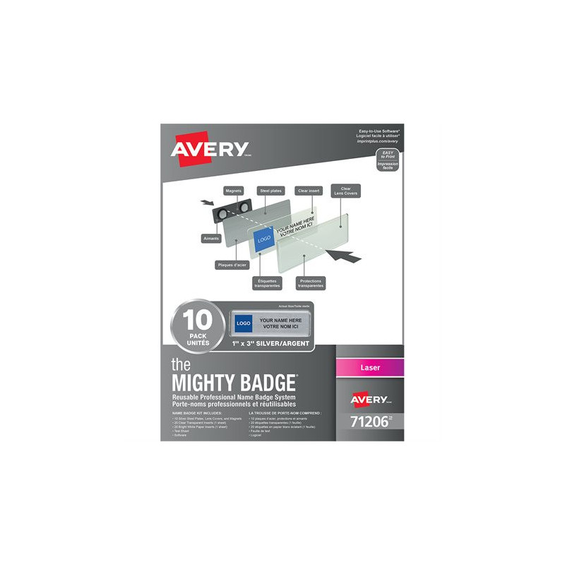 Avery Système de badges professionnels réutilisables pour imprimantes laser