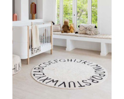 Round Washable Rug - ABC Natural/Black