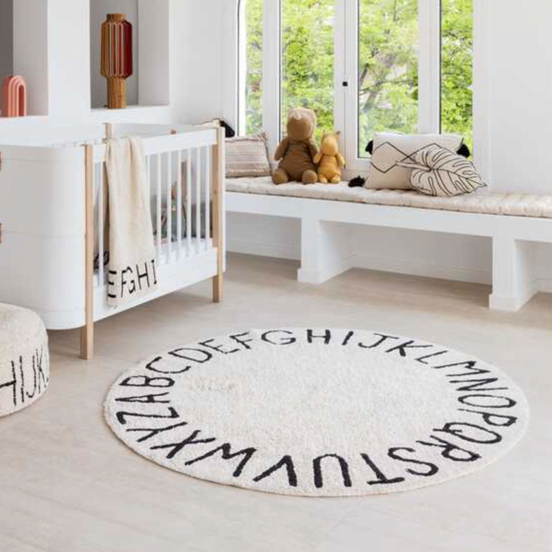 Round Washable Rug - ABC Natural/Black