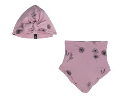 Organic cotton hat and bib set with flower print - Baby Girl