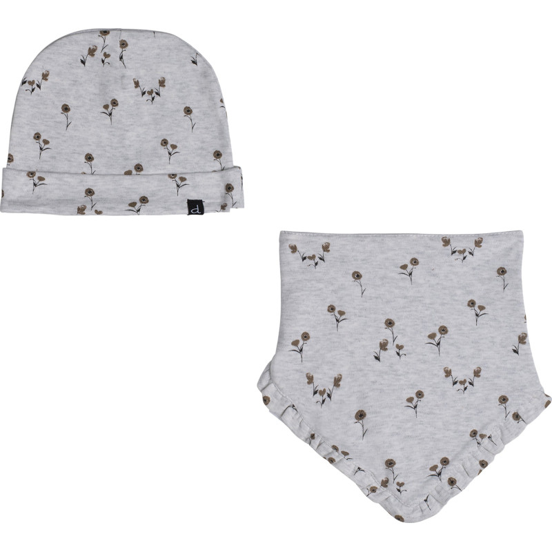 Printed organic cotton hat and bib set - Baby Girl