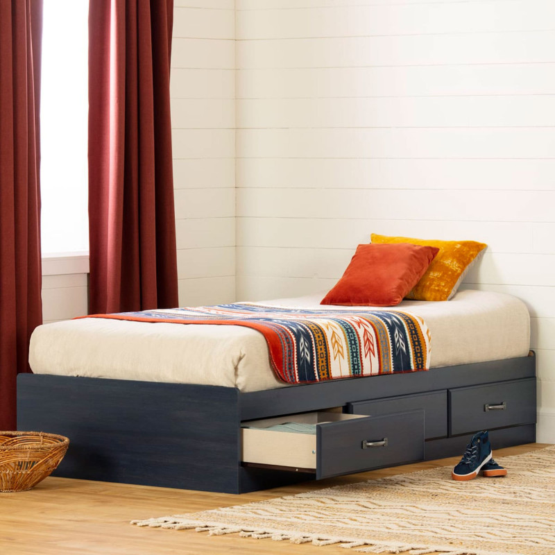 Ulysses Single Mate Bed with 3 Storage Drawers - Blueberry