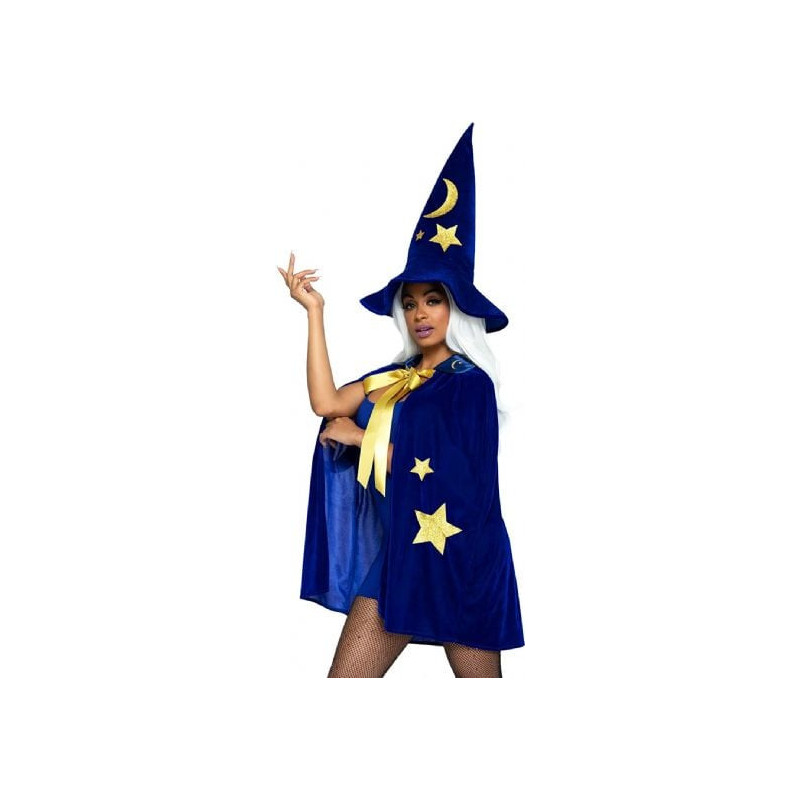 Magicien -  ensemble cape et chapeau de magicien - bleu et jaune (adulte - taille unique) -  capes
