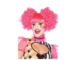 Clown -  perruque fluo arlequin avec clips frisés - rose (adulte)