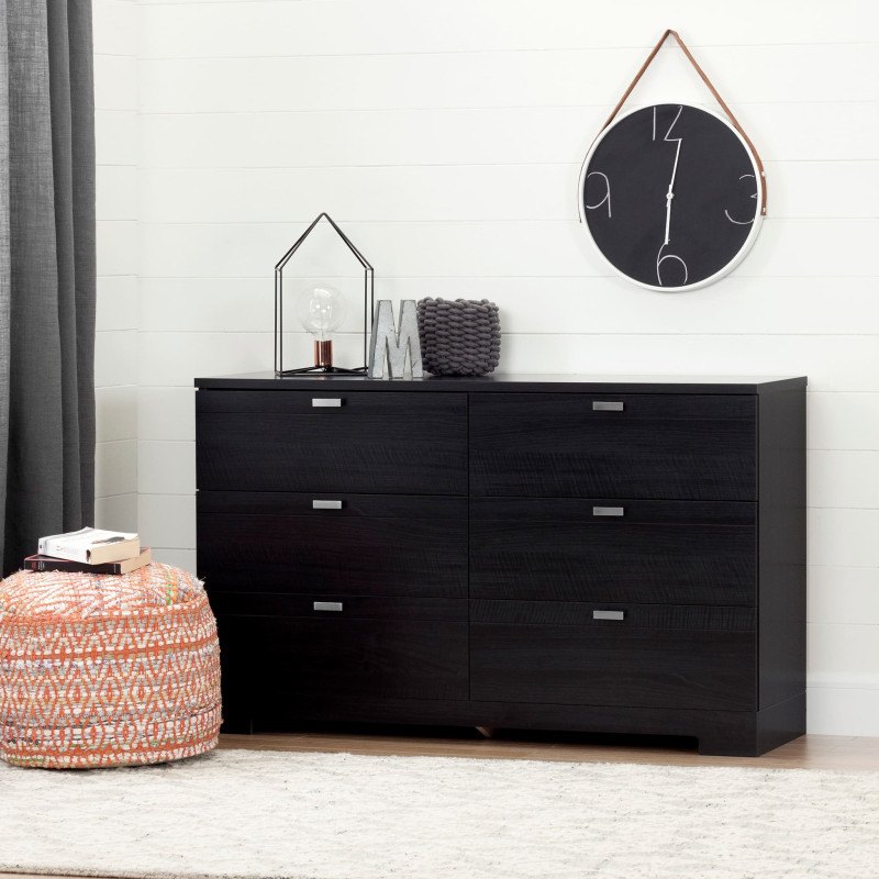 Double Desk 6 Drawers - Reevo Black Oak