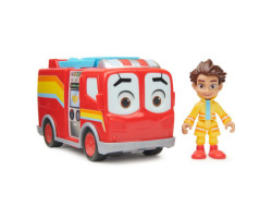 Disney Junior Firebuds, Bo et Flash, figurine articulée et véhicule camion de pompier avec mouvement des yeux interactif