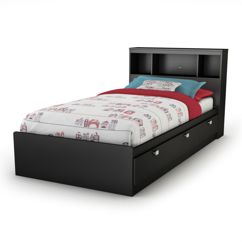 Spark Single Mate Bed and Bookcase Headboard Set - Solid Black