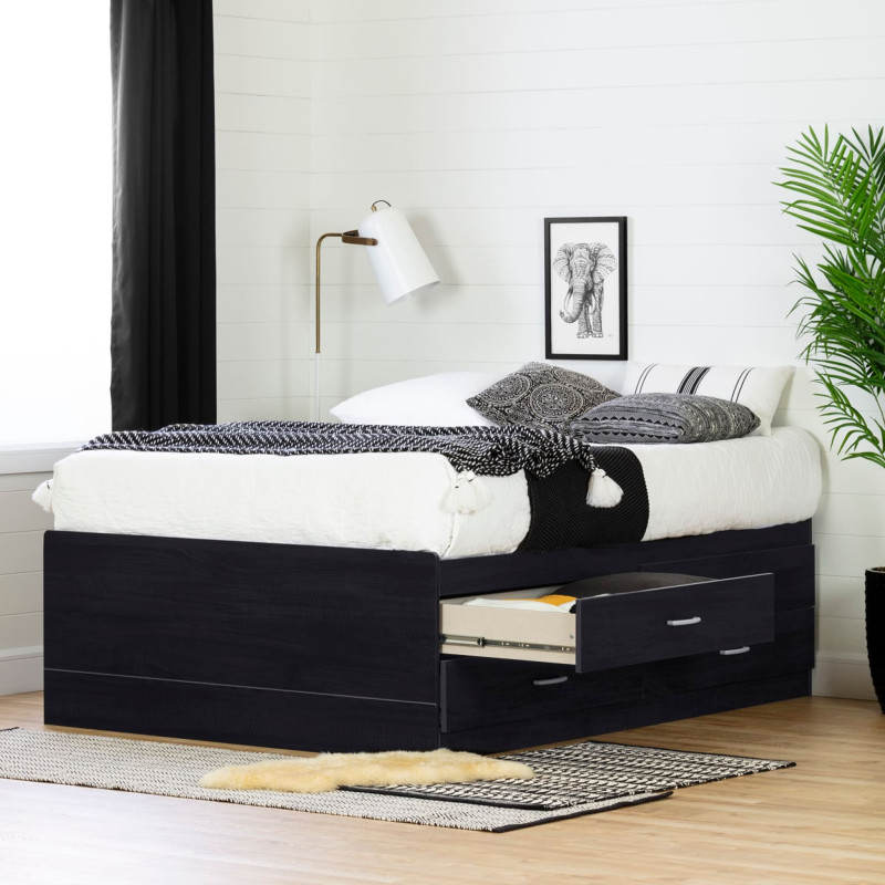 Cosmos Captain Double Bed 4 Drawers - Black Onyx