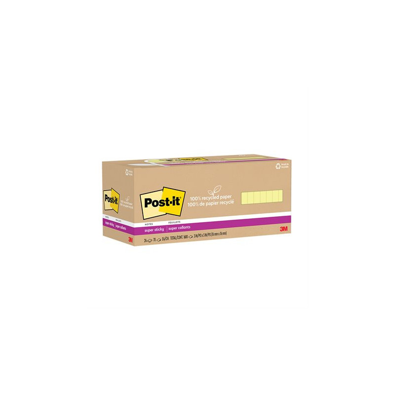 Post-it Feuillets recyclés Post-it® Super Sticky - Jaune canari