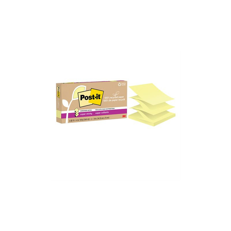 Post-it Feuillets recyclés Post-it® Super Sticky - Jaune canari