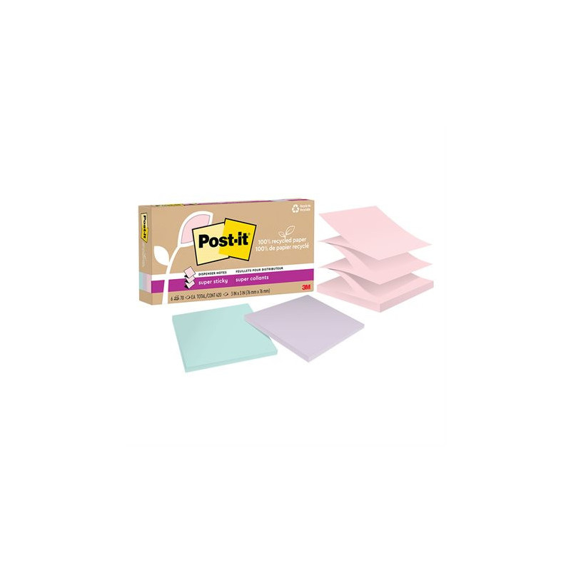 Post-it Feuillets recyclés Post-it® Super Sticky - La vie en pastel