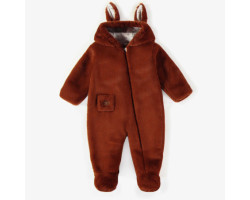 Rust one-piece with integrated feet in faux fur, newborn