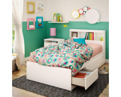 Matelot Single Bed Set with Bookcase Headboard - Reevo Solid White