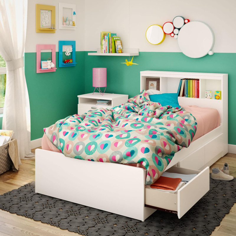 Matelot Single Bed Set with Bookcase Headboard - Reevo Solid White