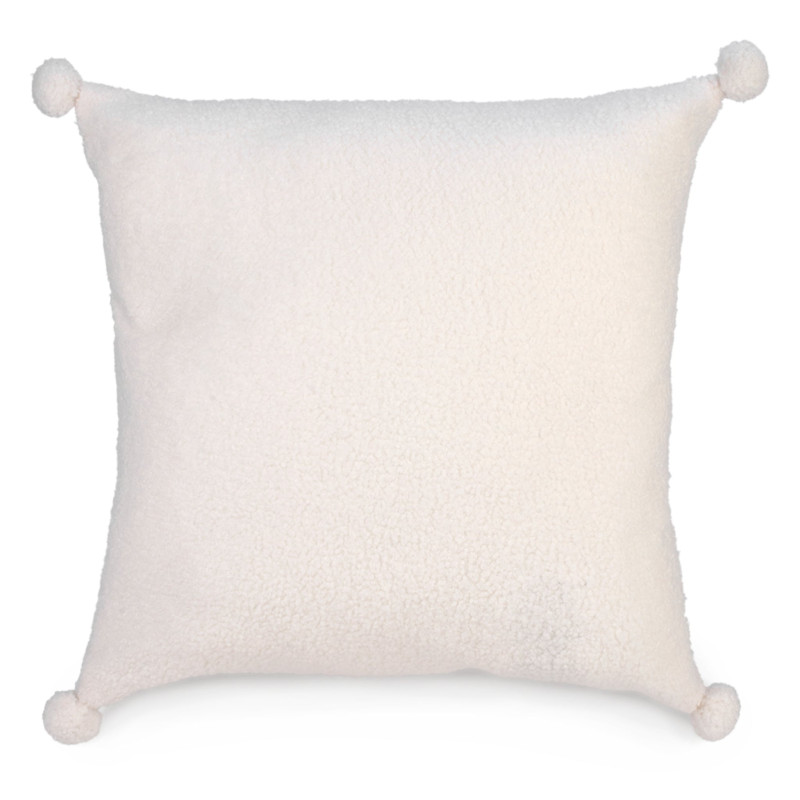 Bouclé White Cushion with Pom