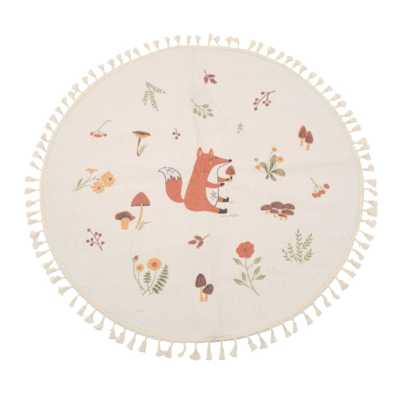 Round Rug with Fox and Fra Pattern