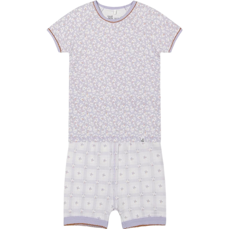 Two-piece short pajamas set with small flower print in organic cotton - Big Girls