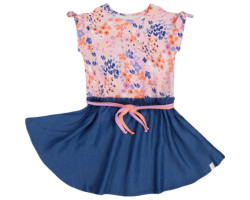 Bi-material dress with print and chambray - Big Girls