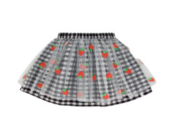 Tulle skirt with embroidery and small black and white gingham - Big Girl