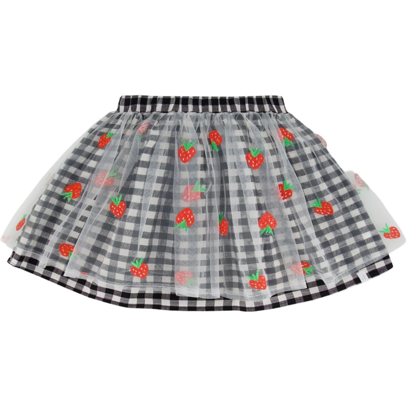 Tulle skirt with embroidery and small black and white gingham - Big Girl