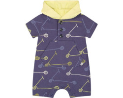 Hooded playsuit printed with scooters in French cotton - Baby Boy