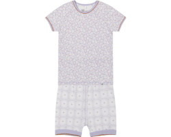 Short two-piece pajamas set printed with small flowers in organic cotton - Little Girl