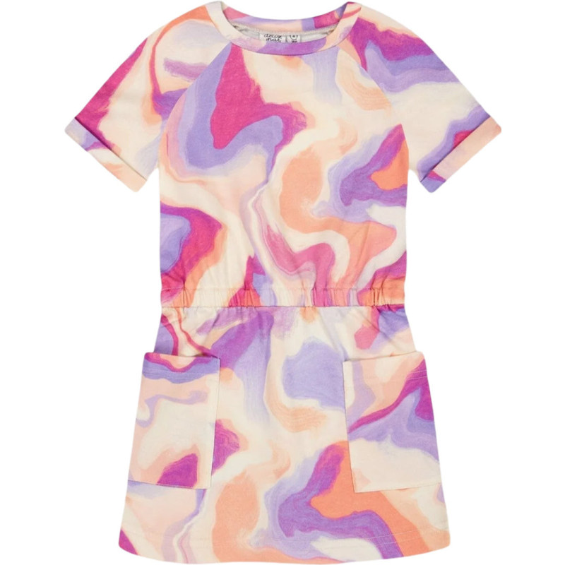 Dress with multicolored swirl pattern in French cotton - Little Girl