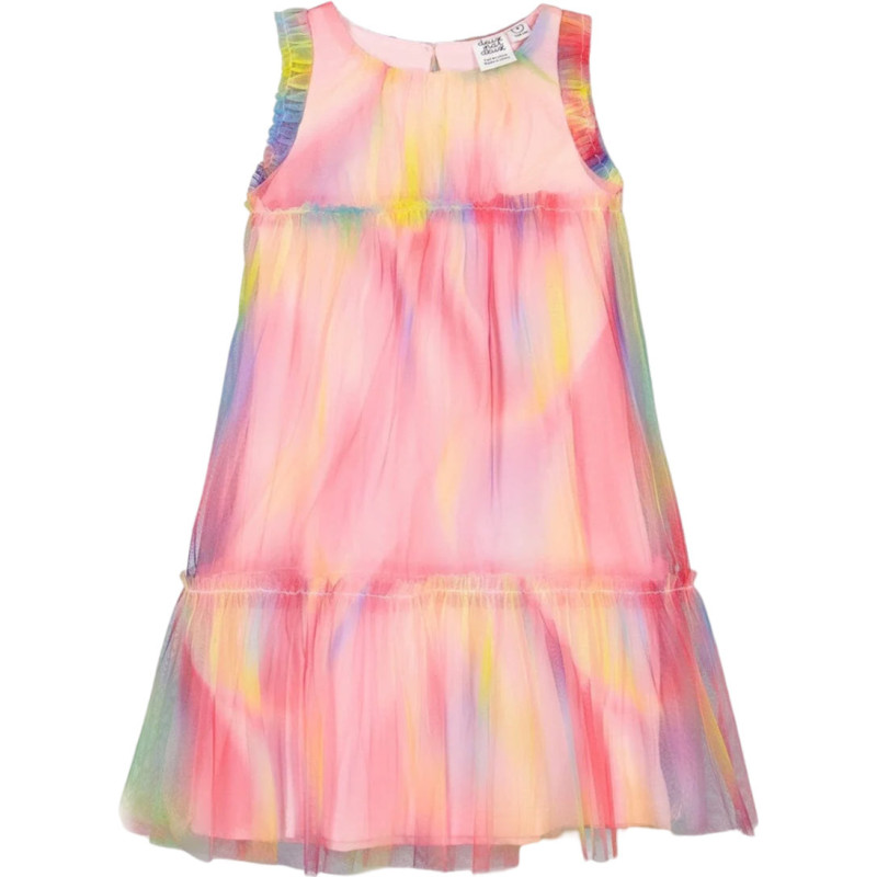 Sleeveless Tulle Dress with Rainbow Swirl Ruffles - Little Girl