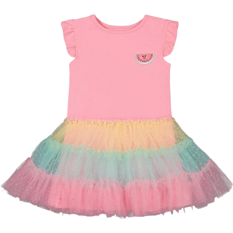 Short-sleeved dress with tulle skirt - Little Girl