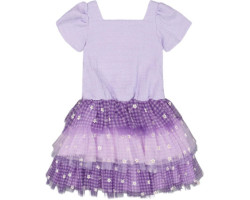 Textured knit dress with tulle skirt - Little Girl