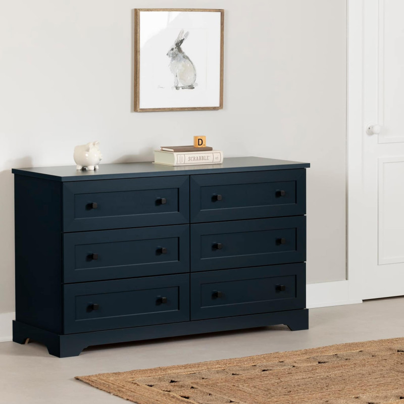 South Shore Commode double 6 Tiroirs - Hazen Bleu Marine