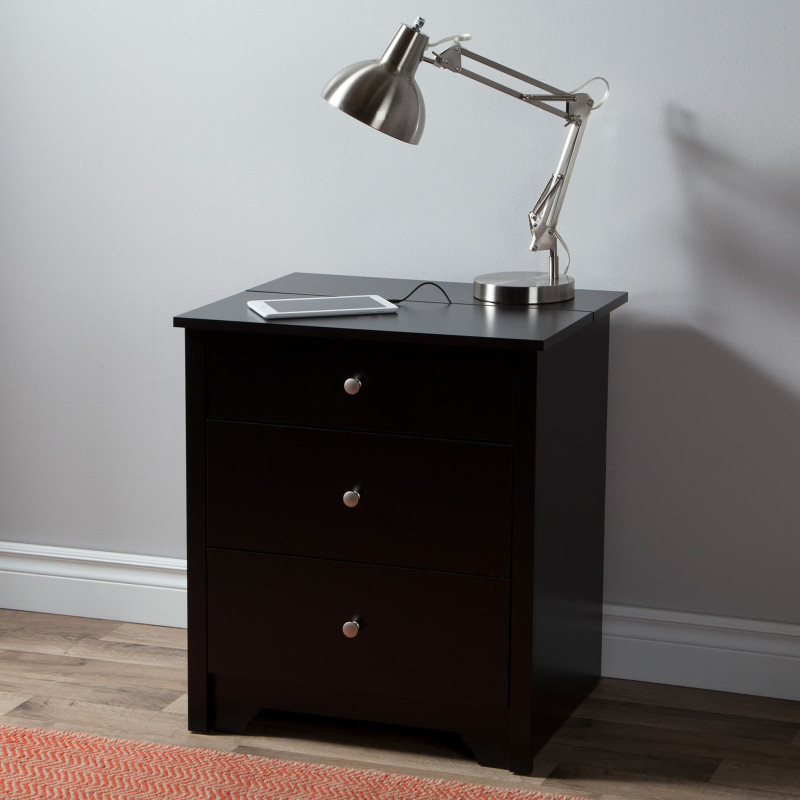 Nightstand with Charging Station - Vito Solid Black