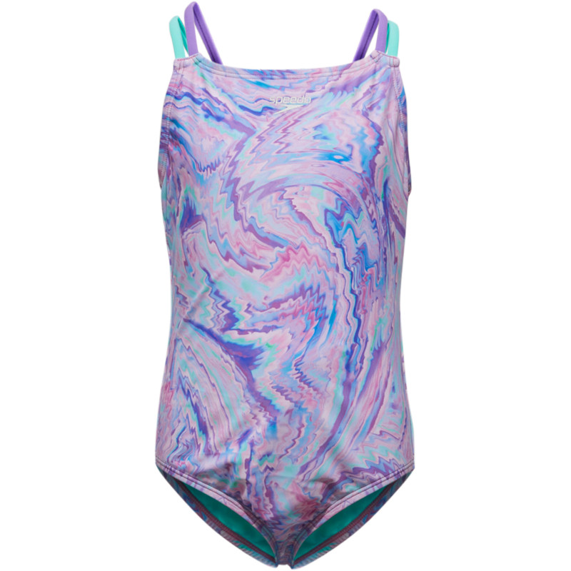 Printed one-piece swimsuit with straps - Girl