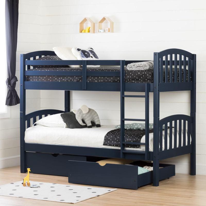 Solid wood bunk bed with storage drawers - Ulysses Bleu Marine