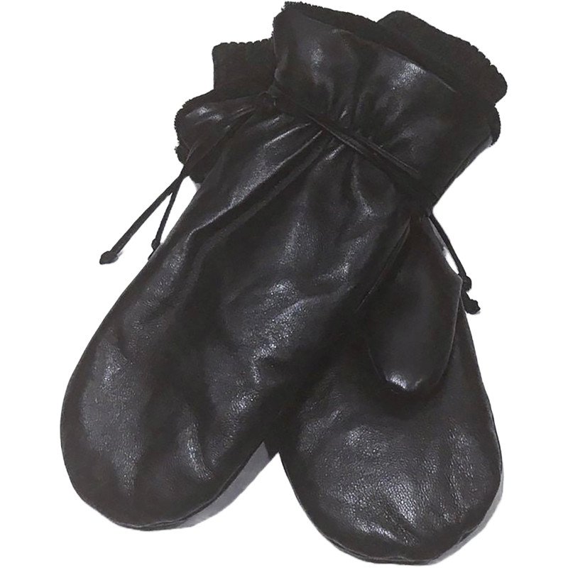 Leather mittens with drawstring - Women