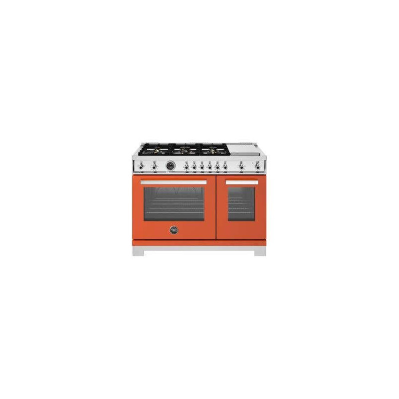 Cuisinière professionnelle à gaz, 6 Brûleurs, plaque chauffante, 48 po, Orange, Bertazzoni PRO486BTFGMART