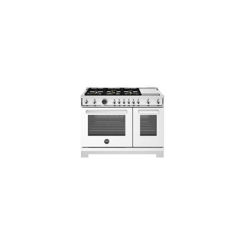 Cuisinière professionnelle à gaz, 6 Brûleurs, plaque chauffante, 48 po, Blanc, Bertazzoni PRO486BTFGMBIT