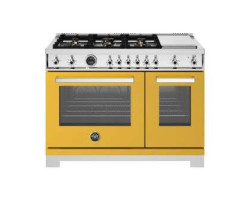 Professional Gas Range, 6 Burners, Hot Plate, 48 in, Yellow, Bertazzoni PRO486BTFGMGIT