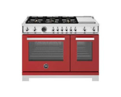 Cuisinière professionnelle à gaz, 6 Brûleurs, plaque chauffante, 48 po, Rouge, Bertazzoni PRO486BTFGMROT