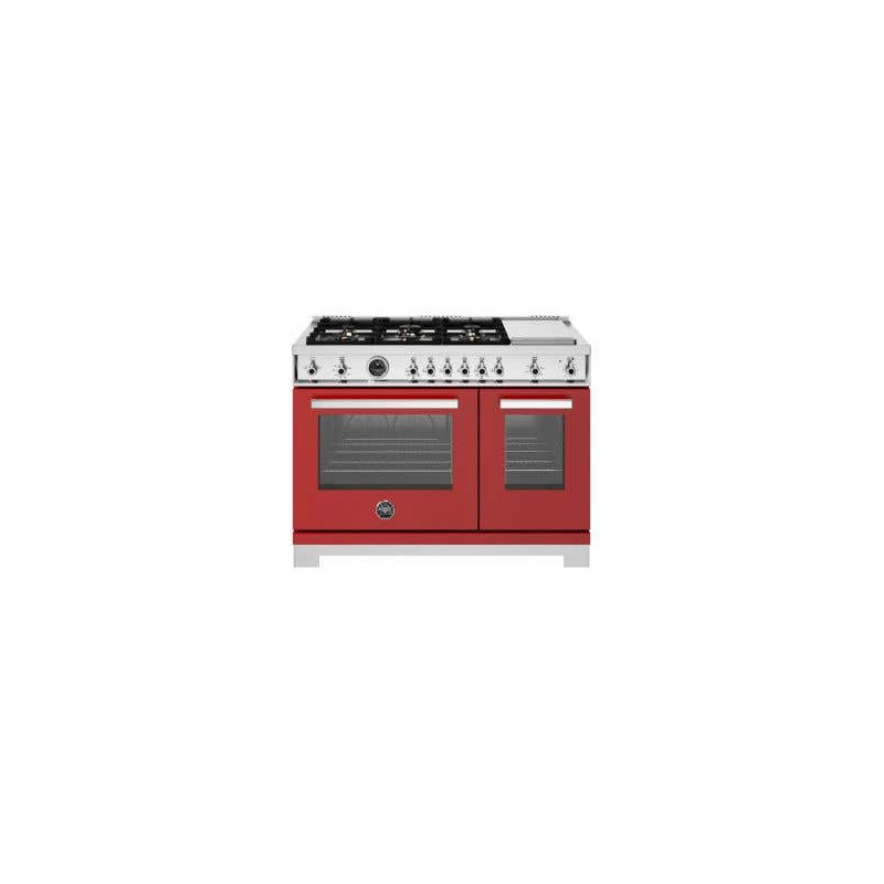 Cuisinière professionnelle à gaz, 6 Brûleurs, plaque chauffante, 48 po, Rouge, Bertazzoni PRO486BTFGMROT