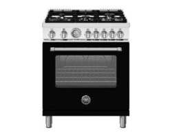 Gas Range, 4 Aluminum Burners, Gas Oven, 30 in, Black, Bertazzoni MAS305GASNEV