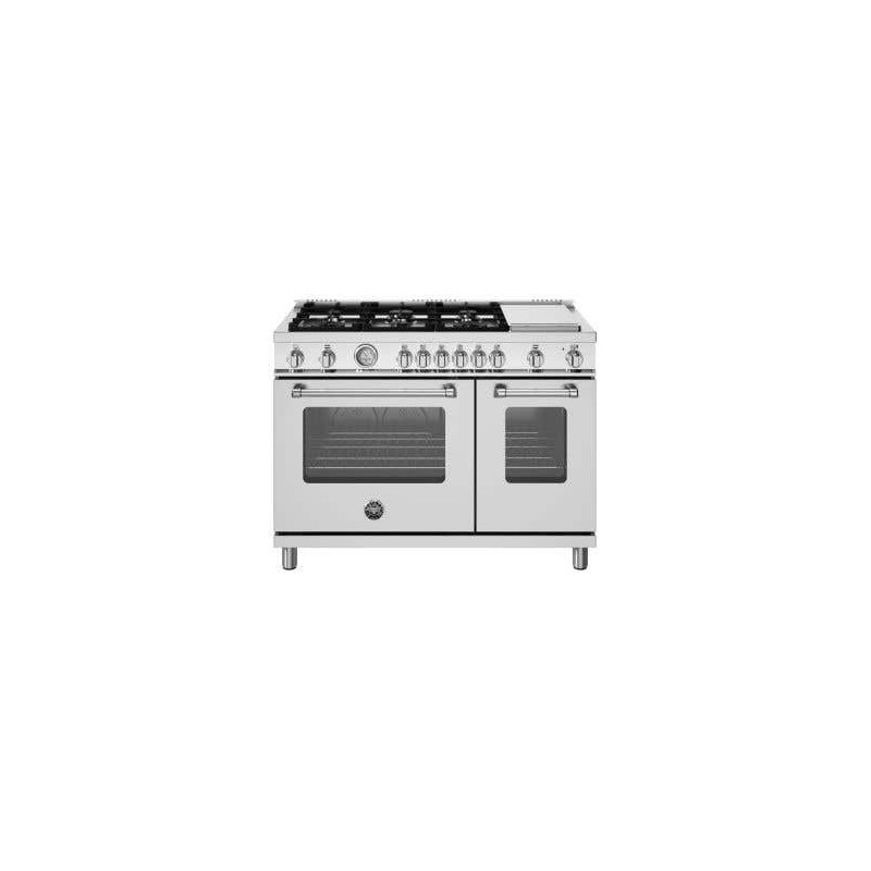 Cuisinière à gaz, 6 Brûleurs en aluminium, plaque chauffante, 48 po, inox, Bertazzoni MAS486GGASXV