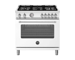 Cuisinière à gaz, 5 Brûleurs en aluminium, four à gaz, 36 po, blanc, Bertazzoni MAS365GASBIV